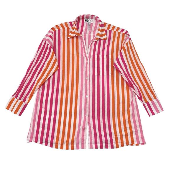 Beach Riot Alexa Top Large XL Striped Pink Orange Oversized Button Up Cover Up - Picture 4 of 12